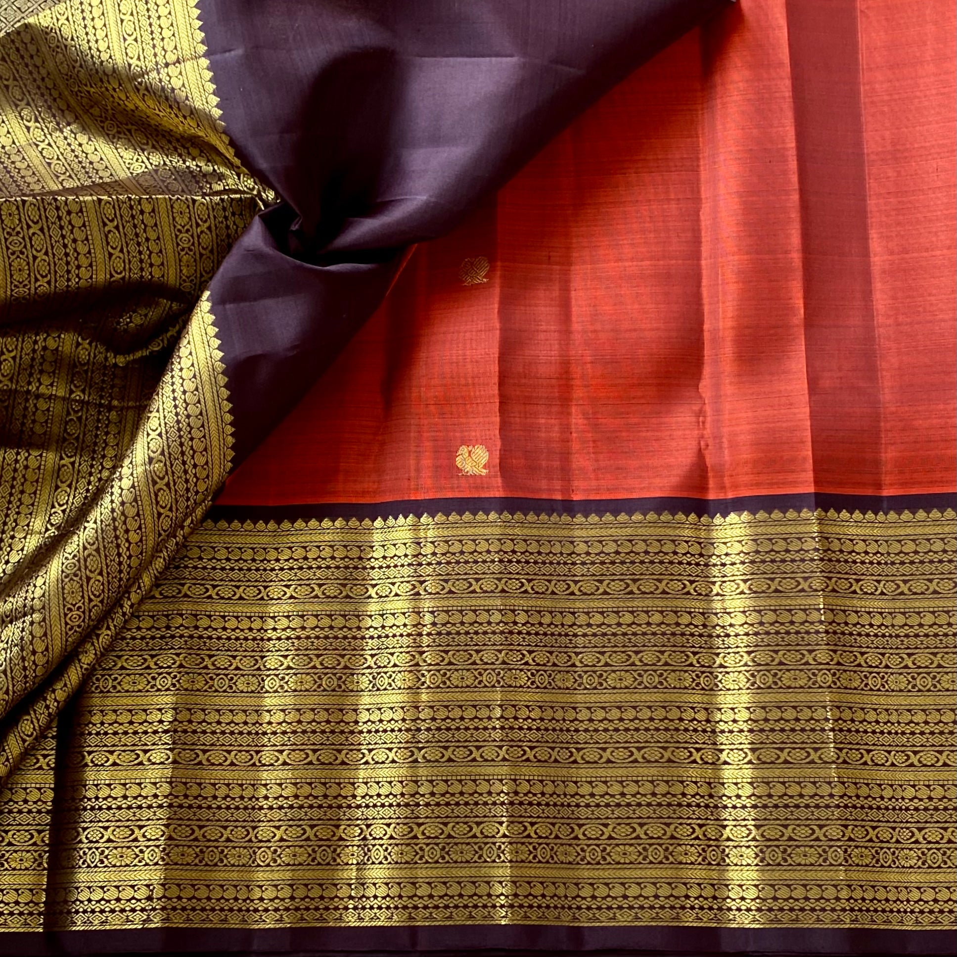 Purple Silk Saree Crimson Pallu Gold Zari Buttas Traditional Wedding