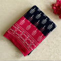 Rani Pink And Navy Blue Everyday Saree With White Block Prints