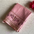 Blush Pink Softest Tussar Saree With Violet Purple Prints