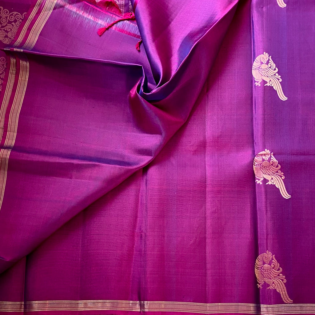 Magenta Silk Saree Gold Zari Paisley Diamond Pallu Wedding Saree