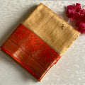 Yuma Antique Gold Soft Tussar Silk Saree With Vermilion Red Pallu