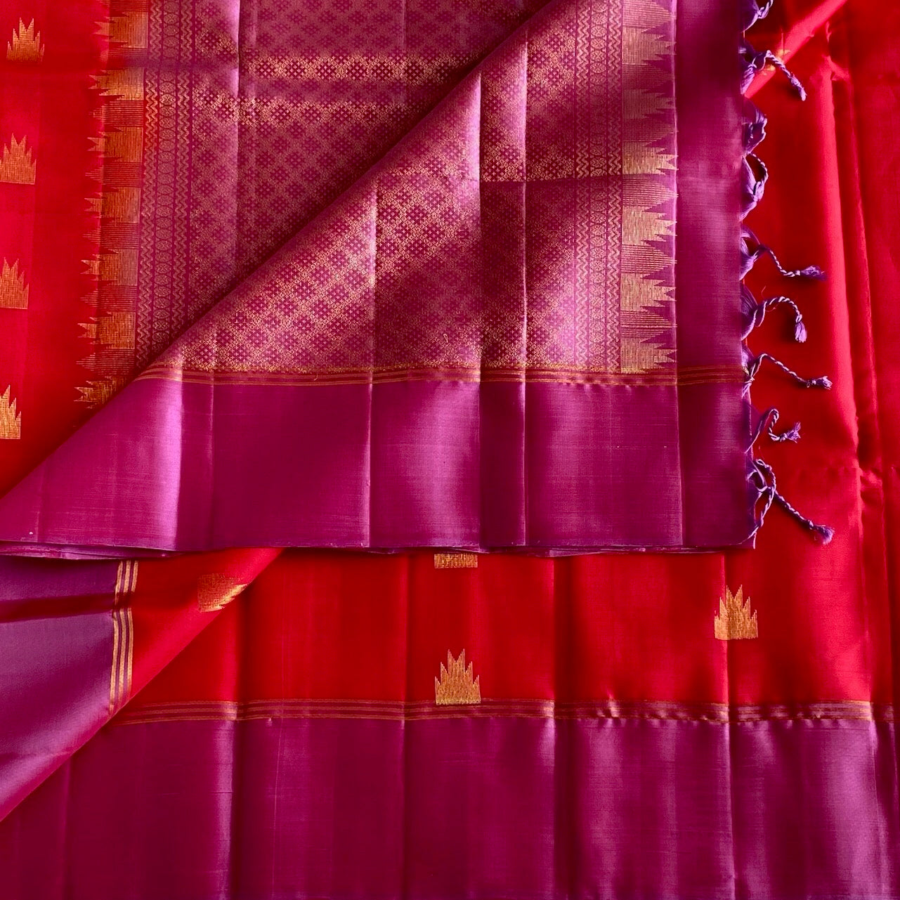 Magenta Designer Pure Silk Saree With Ruby Red Pallu