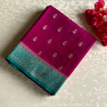 Deep Fuchsia Teal Brocade Silk Saree Silver Zari Tassel Pallu