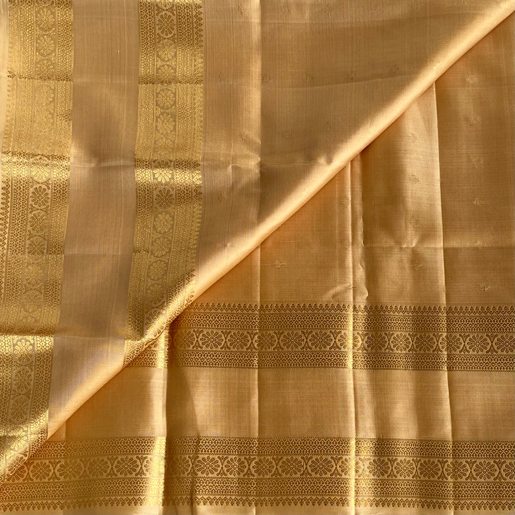 Champagne Designer Pure Silk Saree With Metallic Gold Border