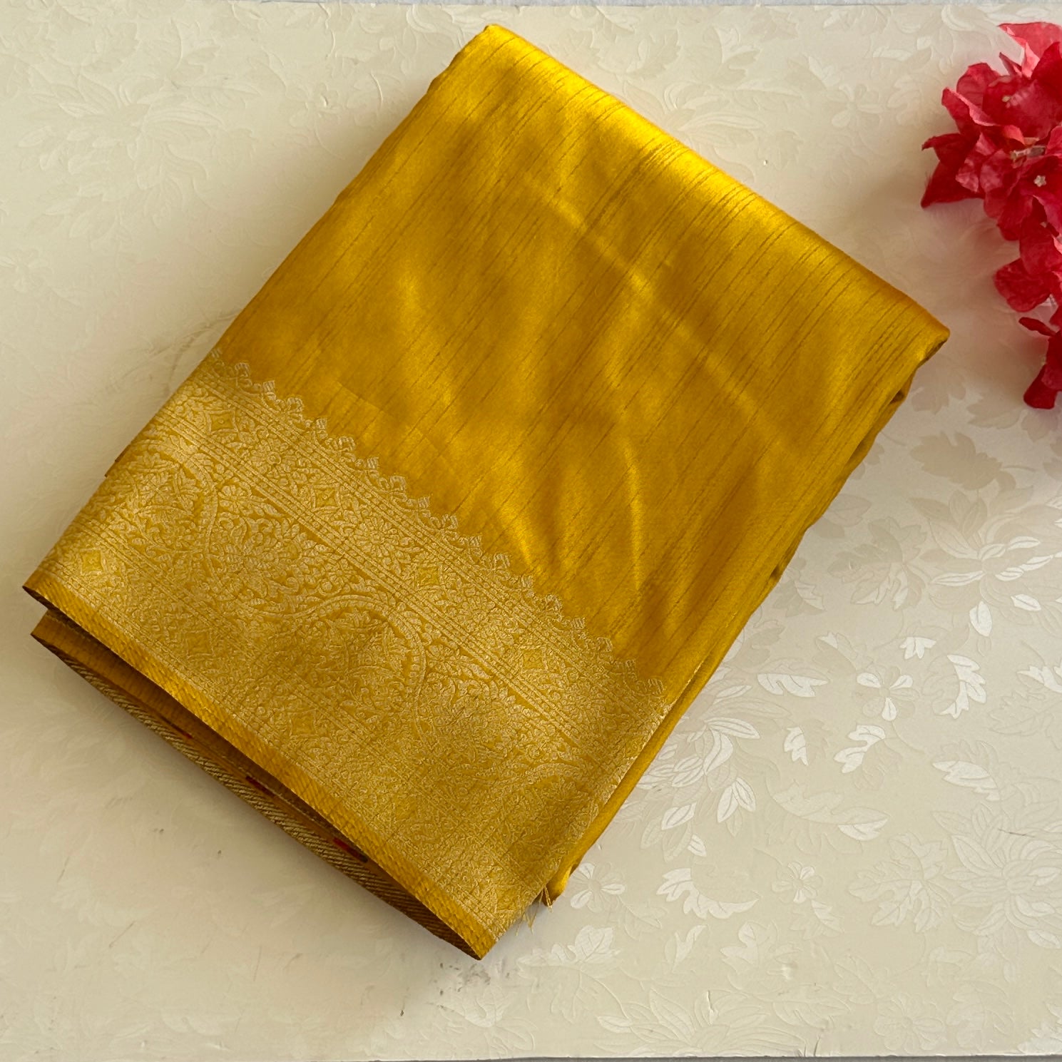 Mustard Woven Saree With Gold Zari Paisley Pallu For Weddings