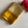 Beige Designer Pure Silk Saree With Classic Yellow Pallu