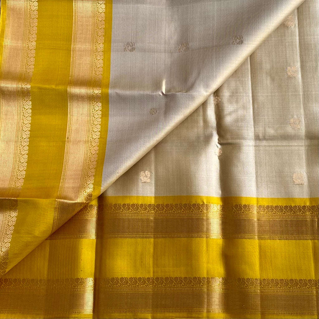 Champagne Beige Designer Pure Silk Saree With Mustard Yellow  Border