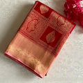 Brocade Red & Gold Soft Crepe Silk Saree With Rose Pink Pallu