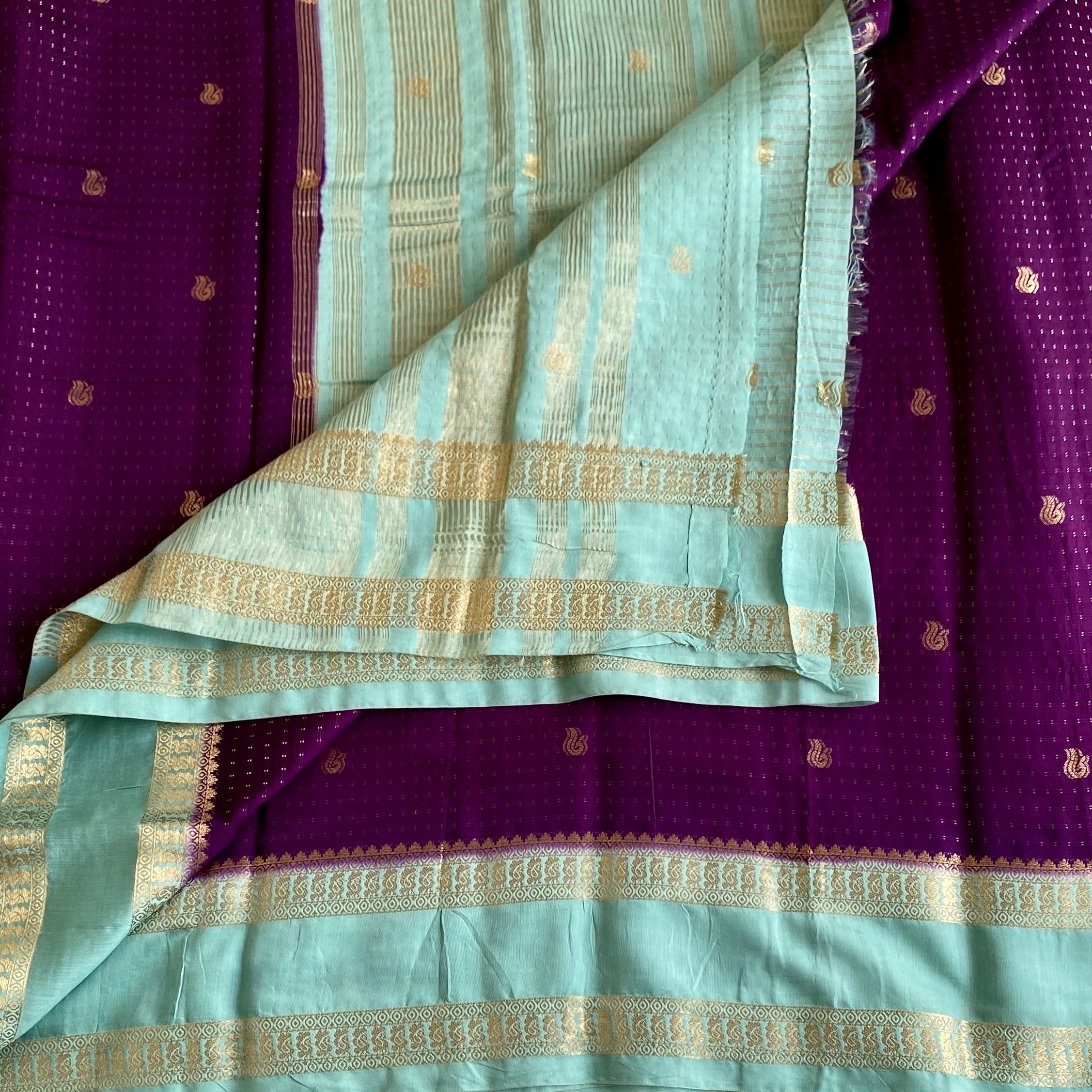 Royal Purple Soft Tussar Silk Saree With Seafoam Green Pallu