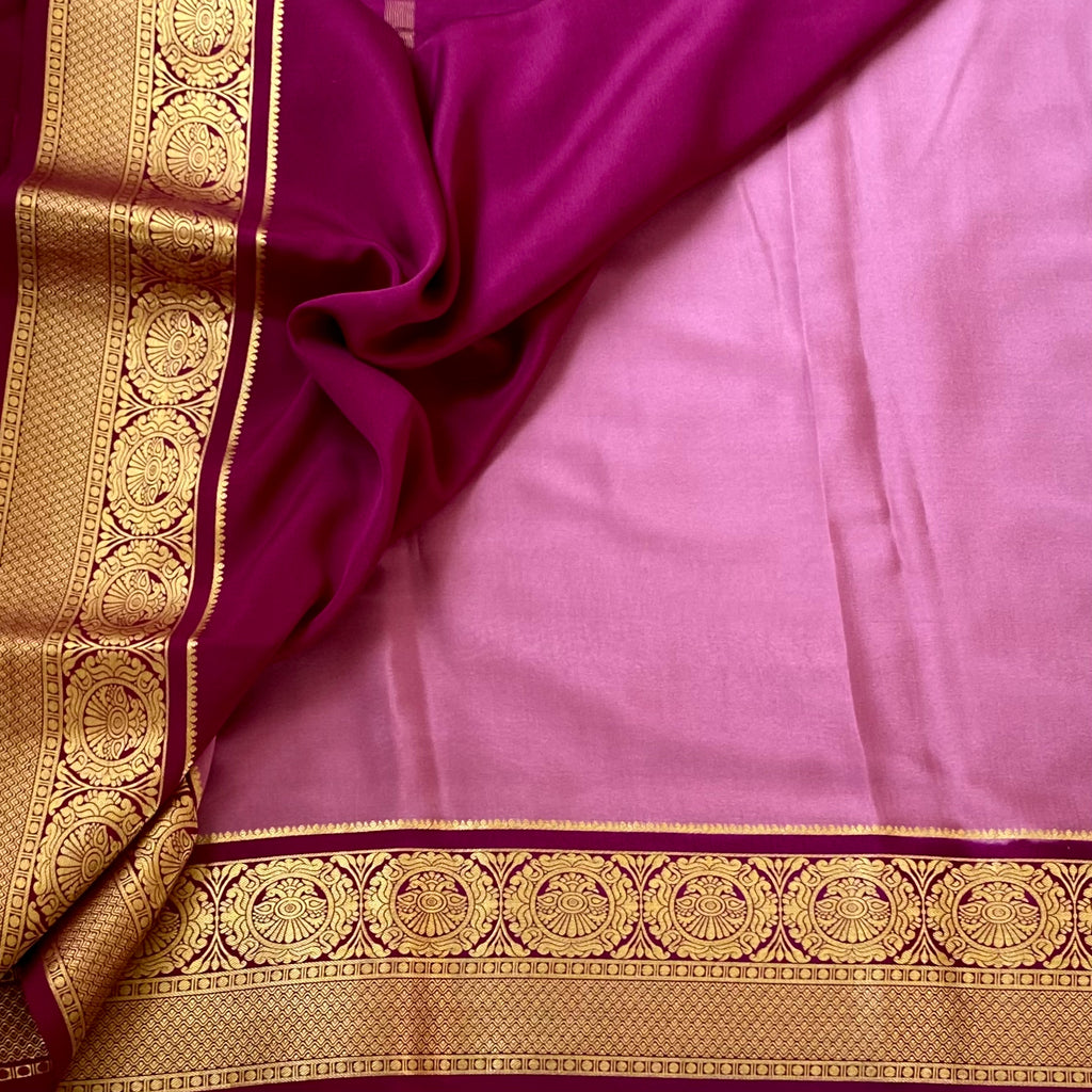 Stunner Light Mauve with Deep Magenta Pink Handwoven Pure Mysore Silk