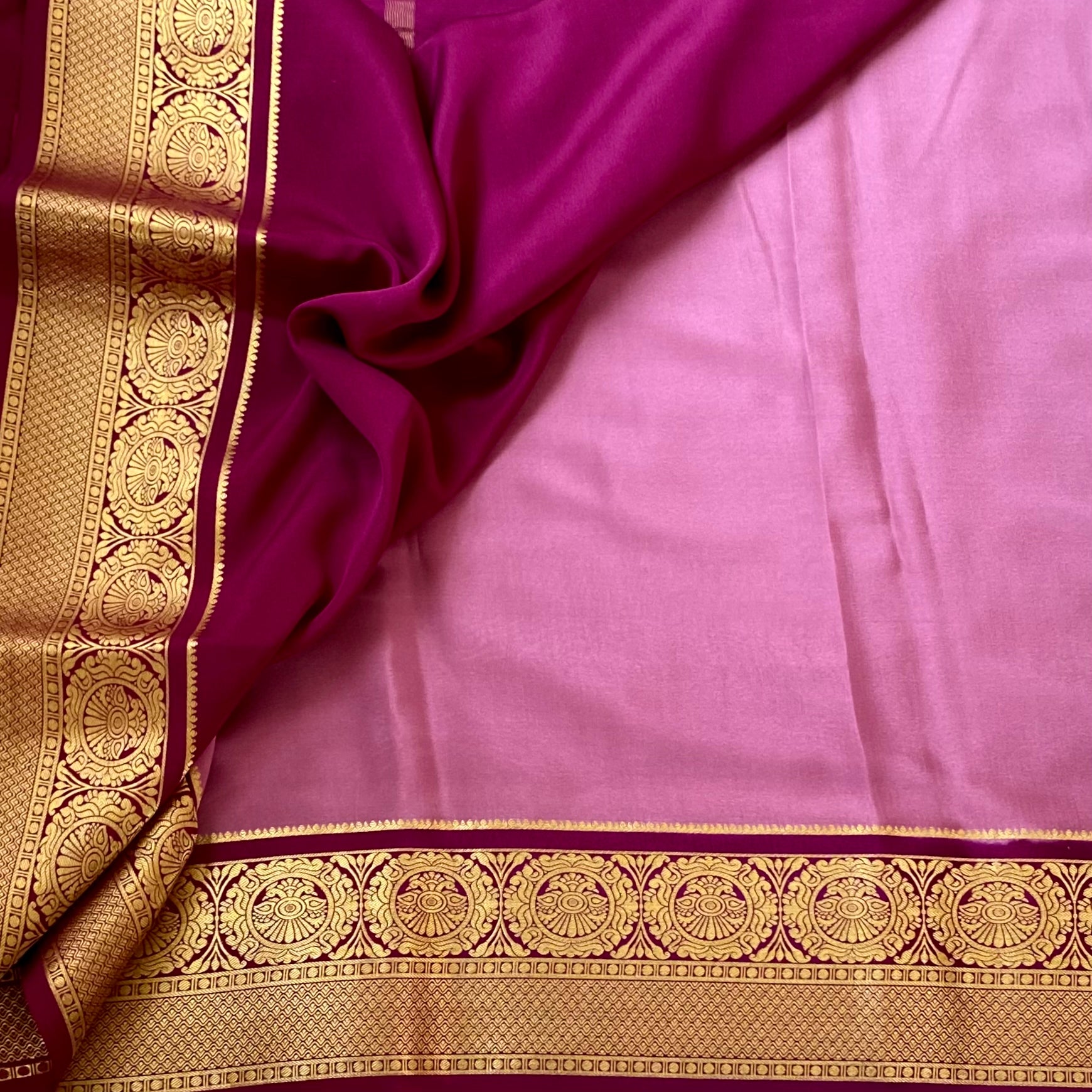 Stunner Light Mauve with Deep Magenta Pink Handwoven Pure Mysore Silk