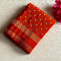 Burnt Orange Soft Tussar Silk Saree With Metallic Gold Brocade Pallu