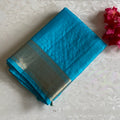 Aqua Turquoise Designer Pure Silk Saree With Antique Gold Border And Pallu