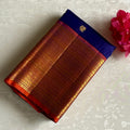 Classic Midnight Blue with Burnt Orange Pure Zari Kanjeevaram Silk