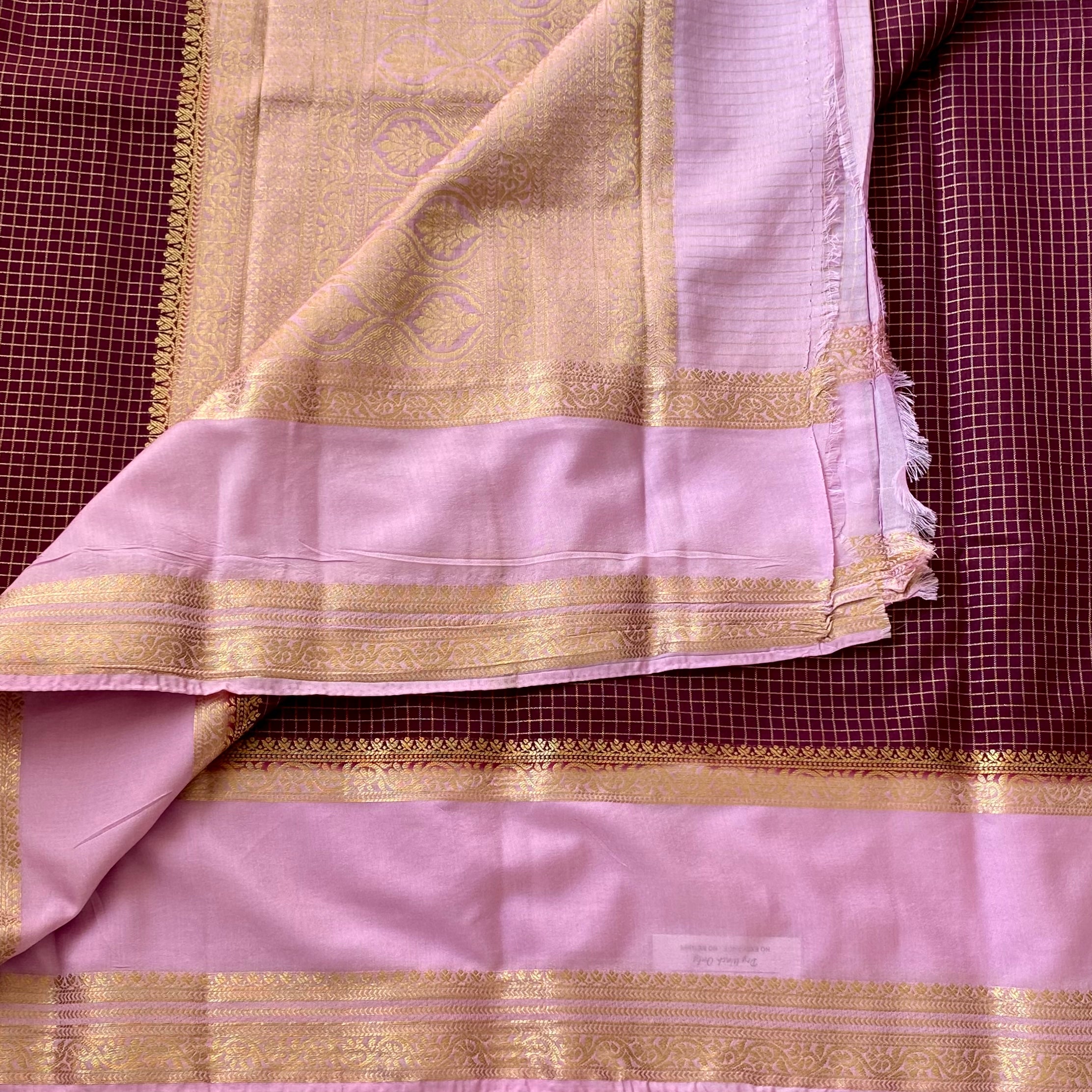 Traditional Maroon Pink Silk Saree With Gold Brocade Zari Border