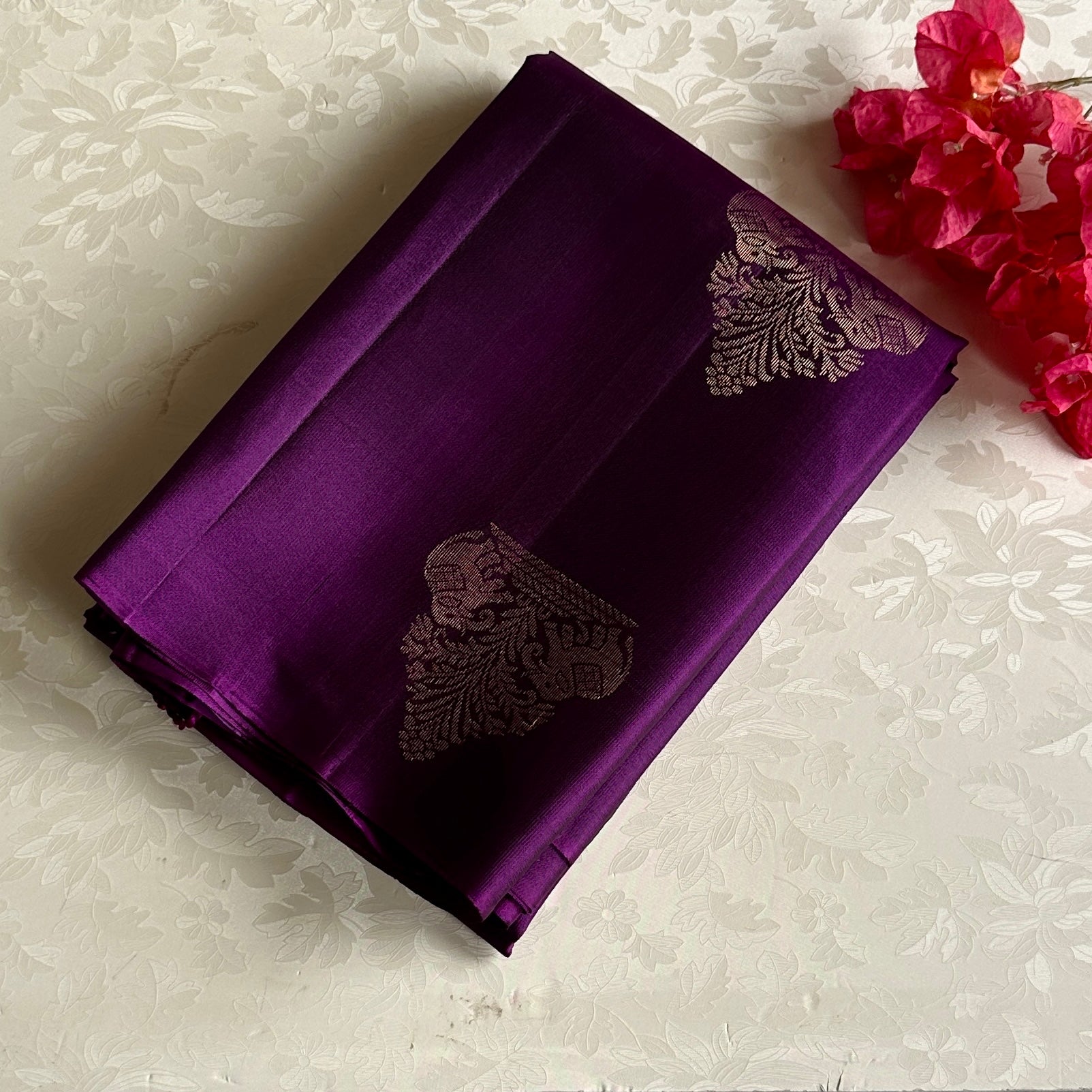 Royal Purple Designer Pure Silk Saree With Antique Gold Buta And Zari