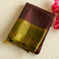 Olive Green Silk Saree Gold Zari Plum Contrast Traditional Weave
