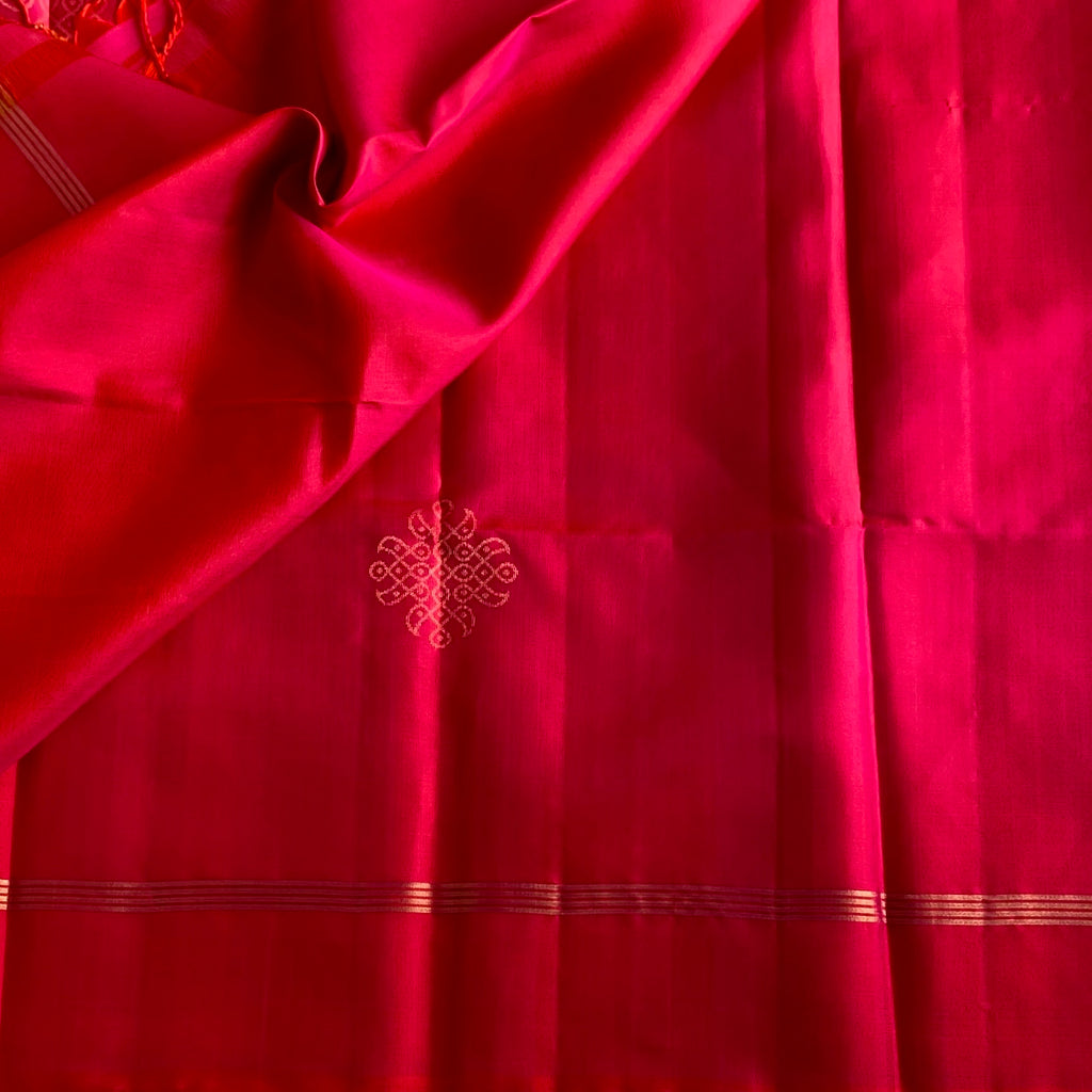 Cherry Pink Designer Pure Silk Saree With Metallic Gold Jaal Work