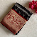 Jet Black Premium Soft Tussar Silk Saree With Deep Maroon Pallu