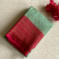 Mint Green Banarasi Crepe Silk Saree With Rani Pink Pallu