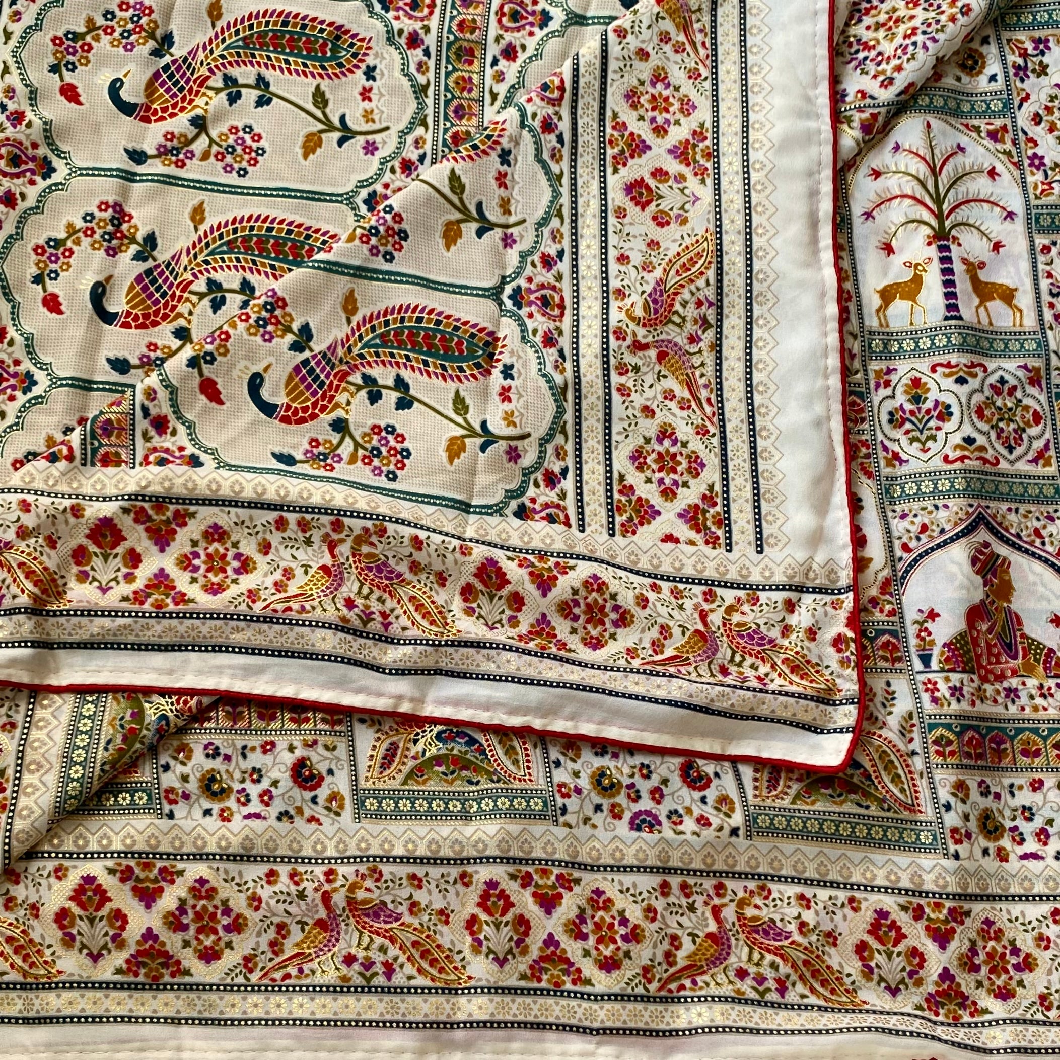 Ivory Paisley Peacock Saree Teal Magenta Gold Traditional Handloom Weave