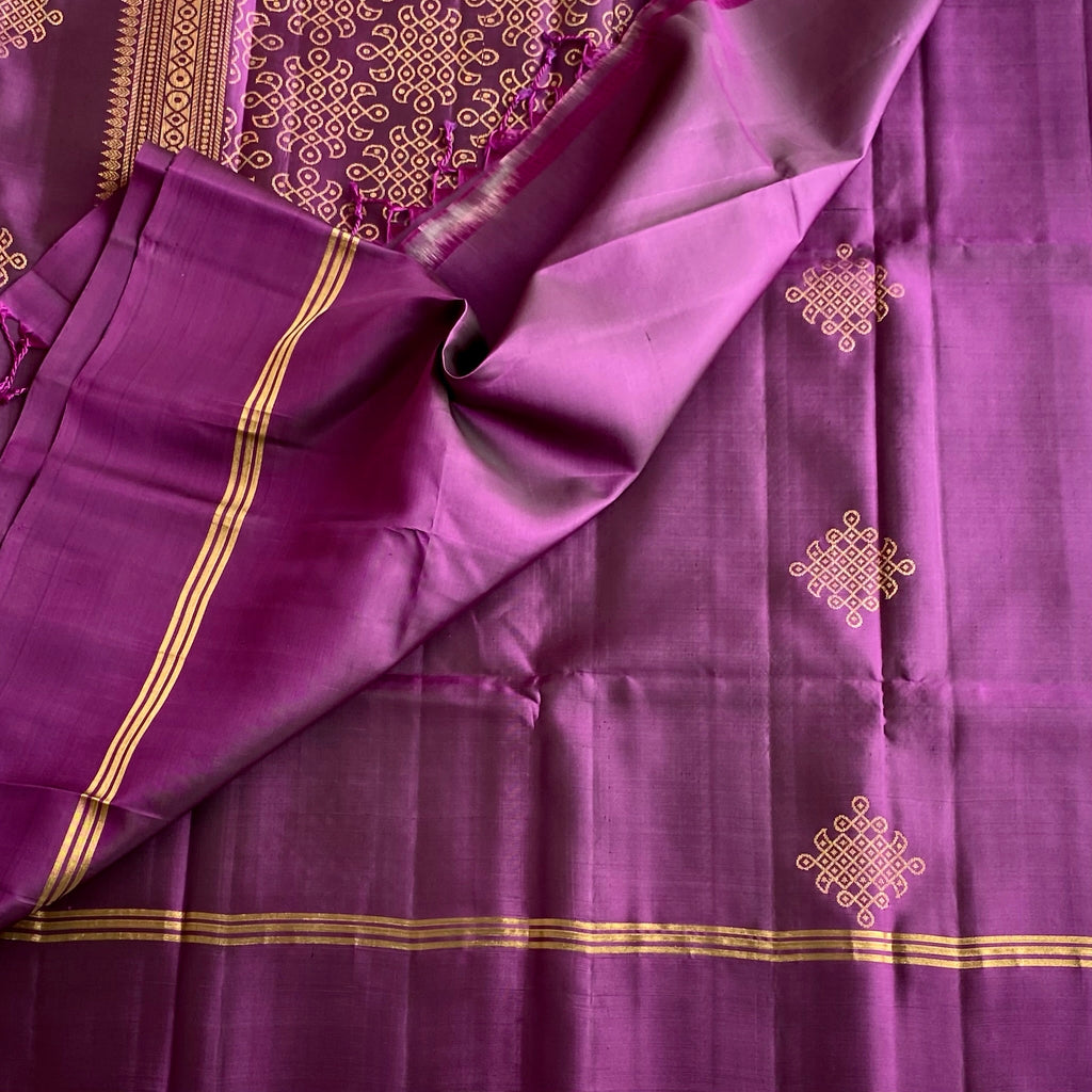 Dual Shaded Purple Designer Pure Silk Saree With Antique Gold Zari