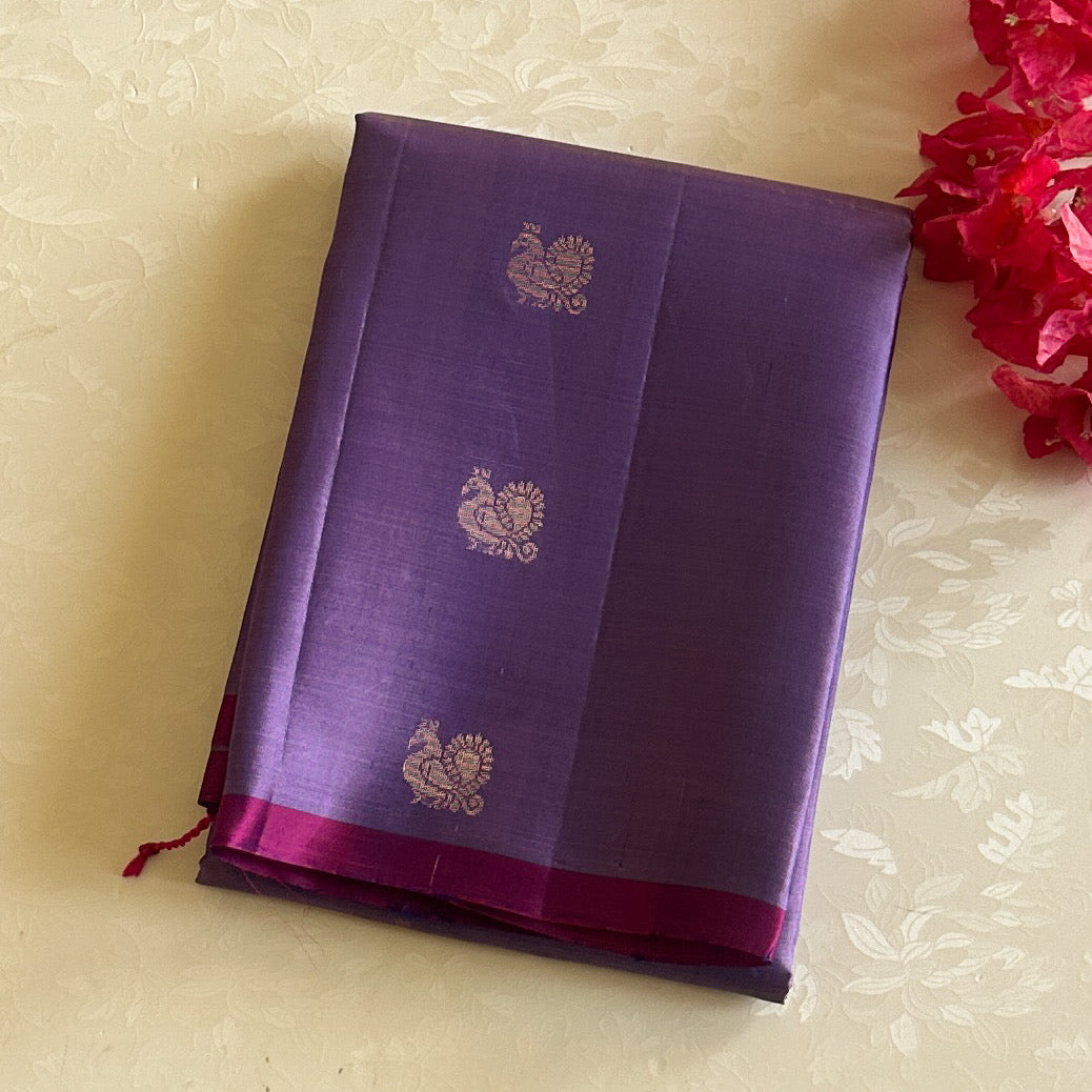 Orchid Purple Magenta Pallu Silk Saree Gold Brocade Tassel Fringe