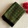 Forest Green Printed Silk Saree Olive Pallu Gold Zari Border