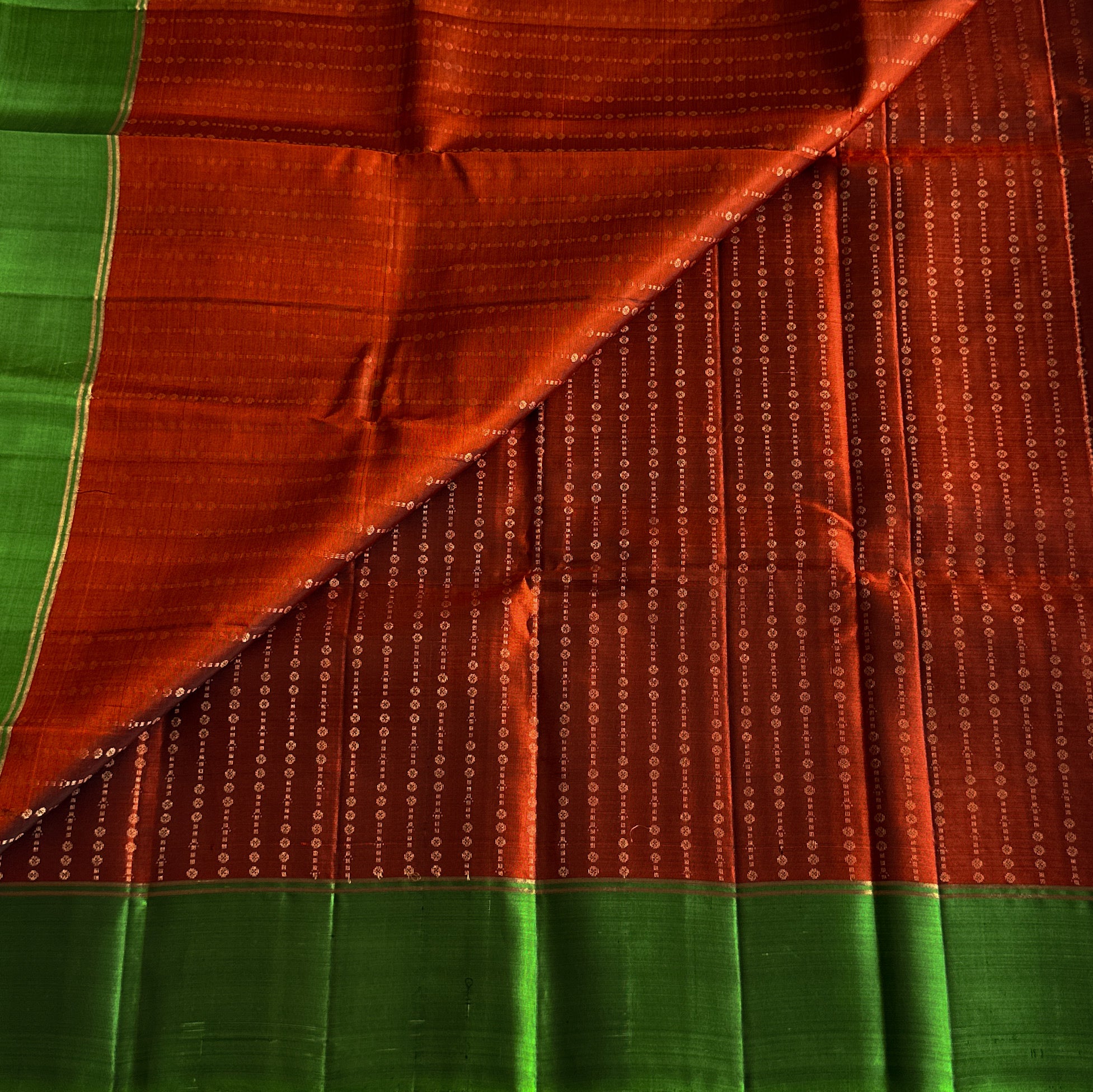 Traditional Green Red Silk Saree Gold Zari Pallu Tassel Border