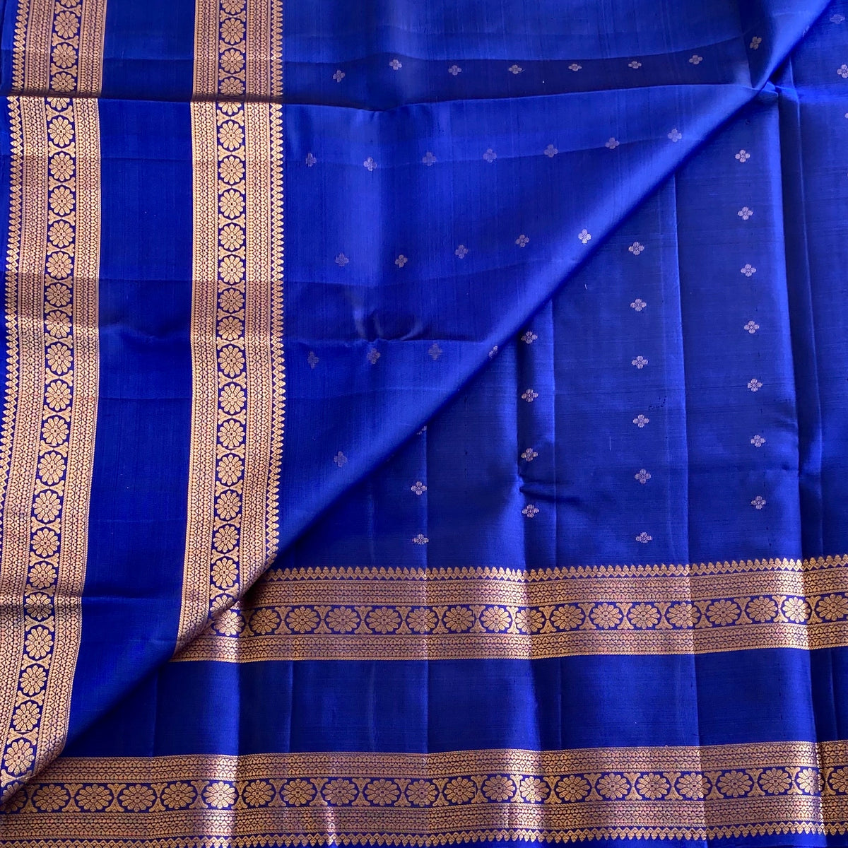 Royal Blue Designer Pure Silk Saree With Antique Gold Pallu