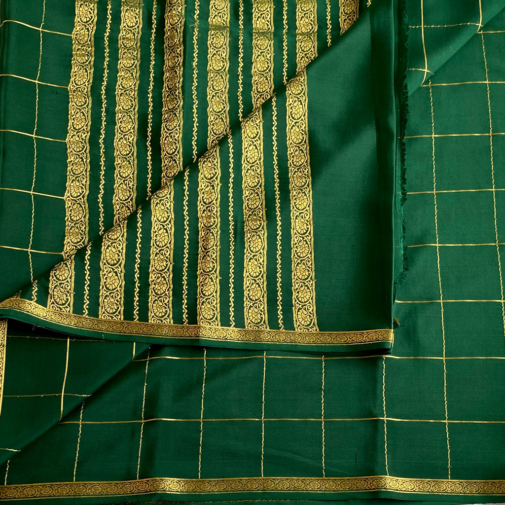 Deep Bottle Green Mysore Crepe Silk Saree With Antique Gold Zari