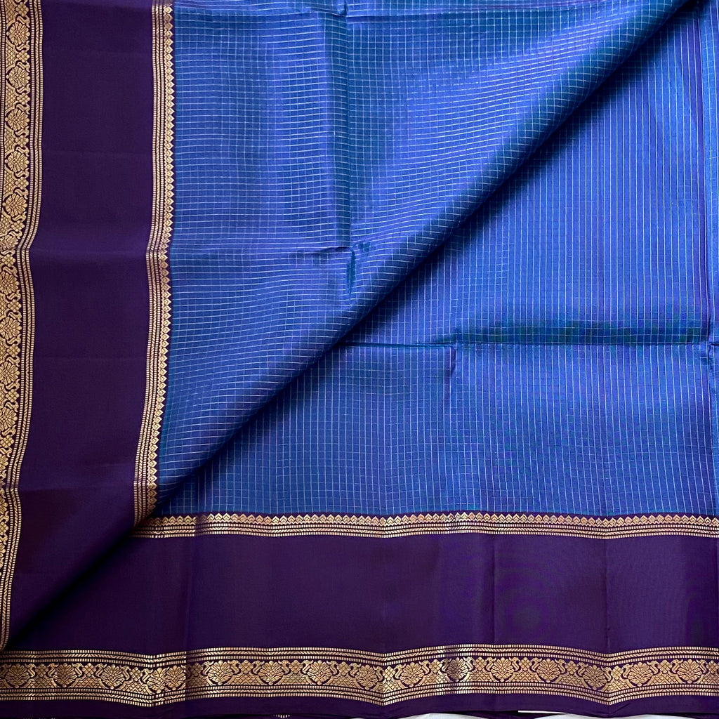 Royal Purple Silk Saree Gold Zari Floral Teal Pallu Wedding