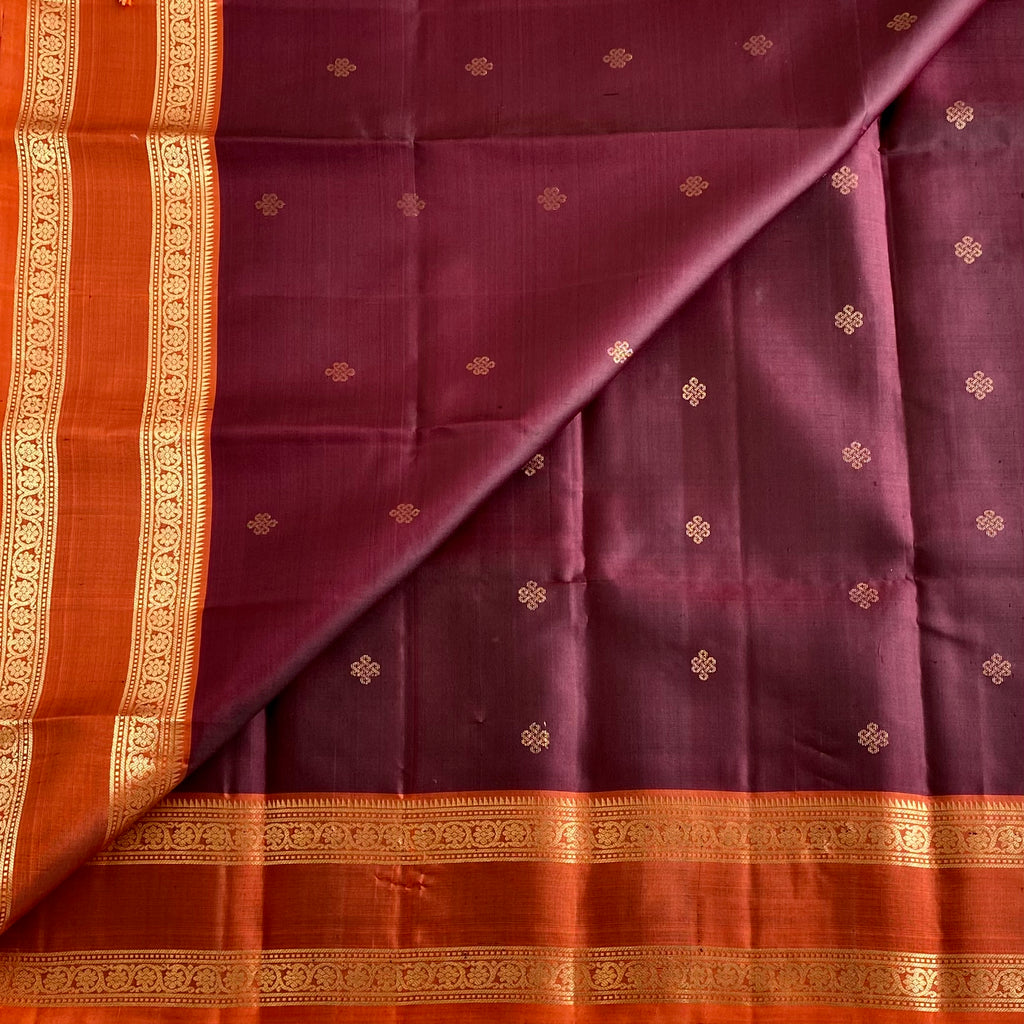 Espresso Brown Designer Pure Silk Kollam With Burnt Orange Retta Petta Borders