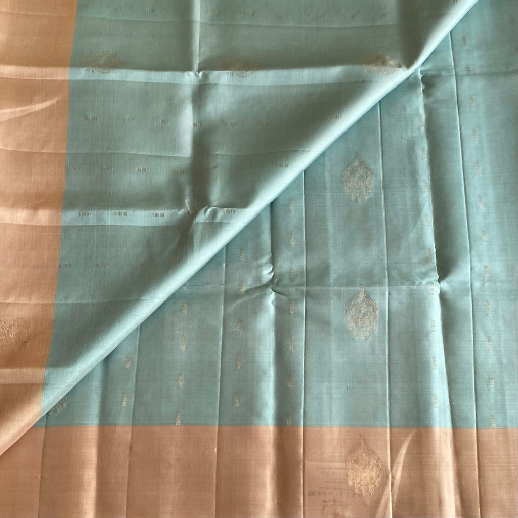 Dreamy Pastel Blue Designer Pure Silk Saree With Beige Pallu