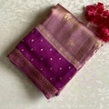 Blush Pink Soft Crepe Silk Saree With Rich Magenta Pallu Gold Zari