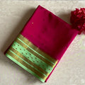 Rani Pink Mysore Crepe Silk Saree With Mint Green Border