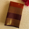 Burnt Orange Maroon Silk Saree With Gold Brocade Traditional Border