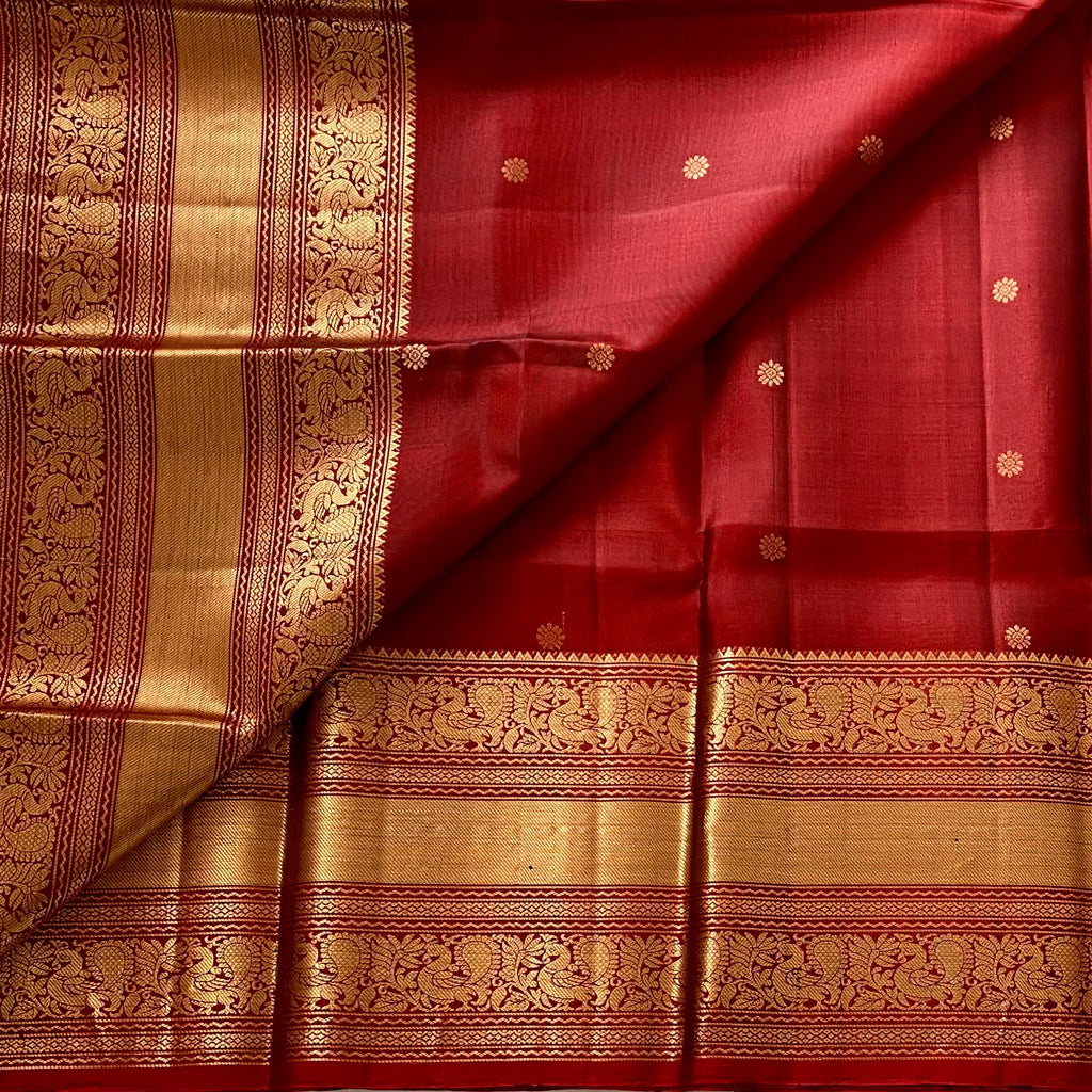 Wine Maroon Designer Pure Silk Saree Antique Gold Zari Border Contrast Pallu