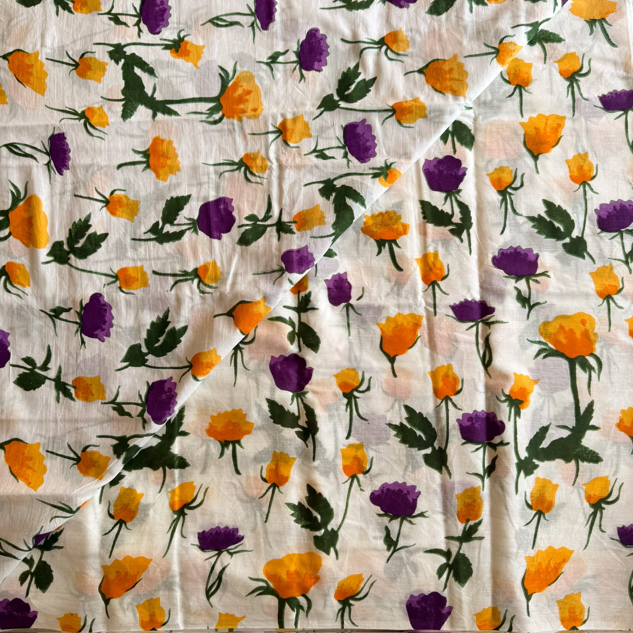 Pale Grey Floral Cotton Saree Mustard Purple Diamond Pallu Lightweight