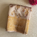 Ivory Gold Woven Silk Saree With Broad Floral Border Tassels
