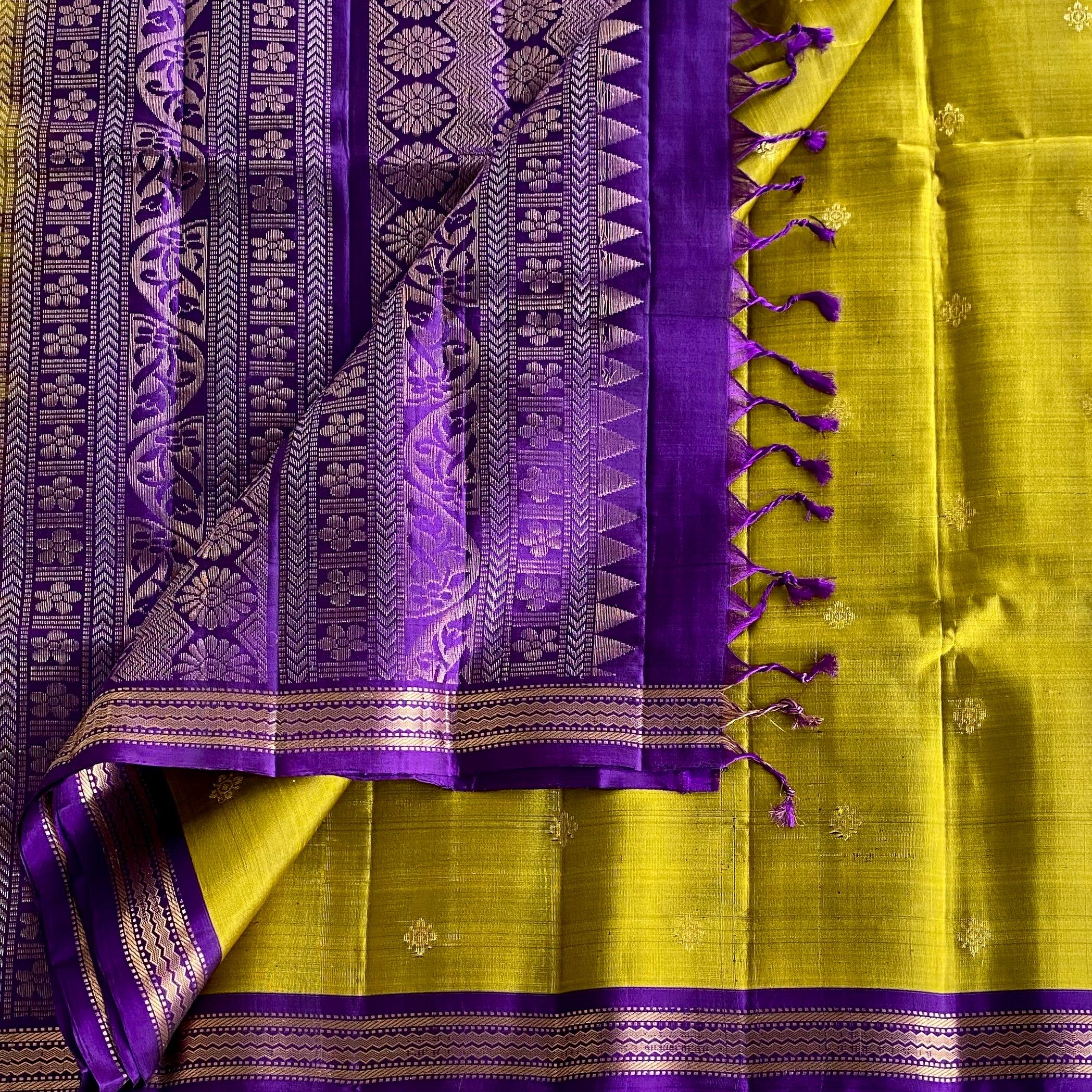 Olive Green And Royal Purple Designer Pure Silk Saree For Weddings