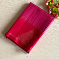 Metallic Rose Designer Pure Silk Saree With Magenta Pink Pallu Gold Stripes