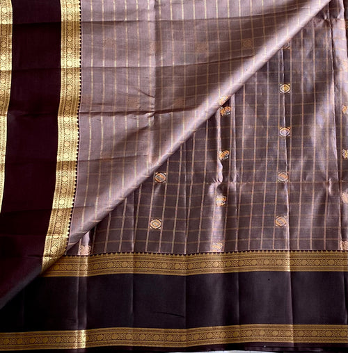 Antique Gold Brocade Saree with Deep Brown Zari Border Slate Pallu