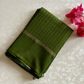 Classy Olive Green Silk Saree Gold Zari Geometric Pallu Buti Motifs