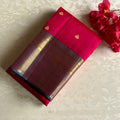 Bronze Brown Designer Pure Silk Saree With Rani Pink Pallu