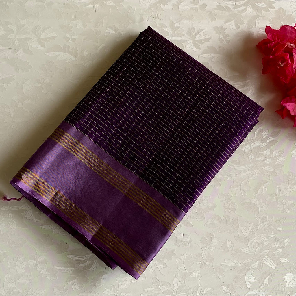 Plum Purple Designer Pure Silk Saree With Light Mauve Pallu