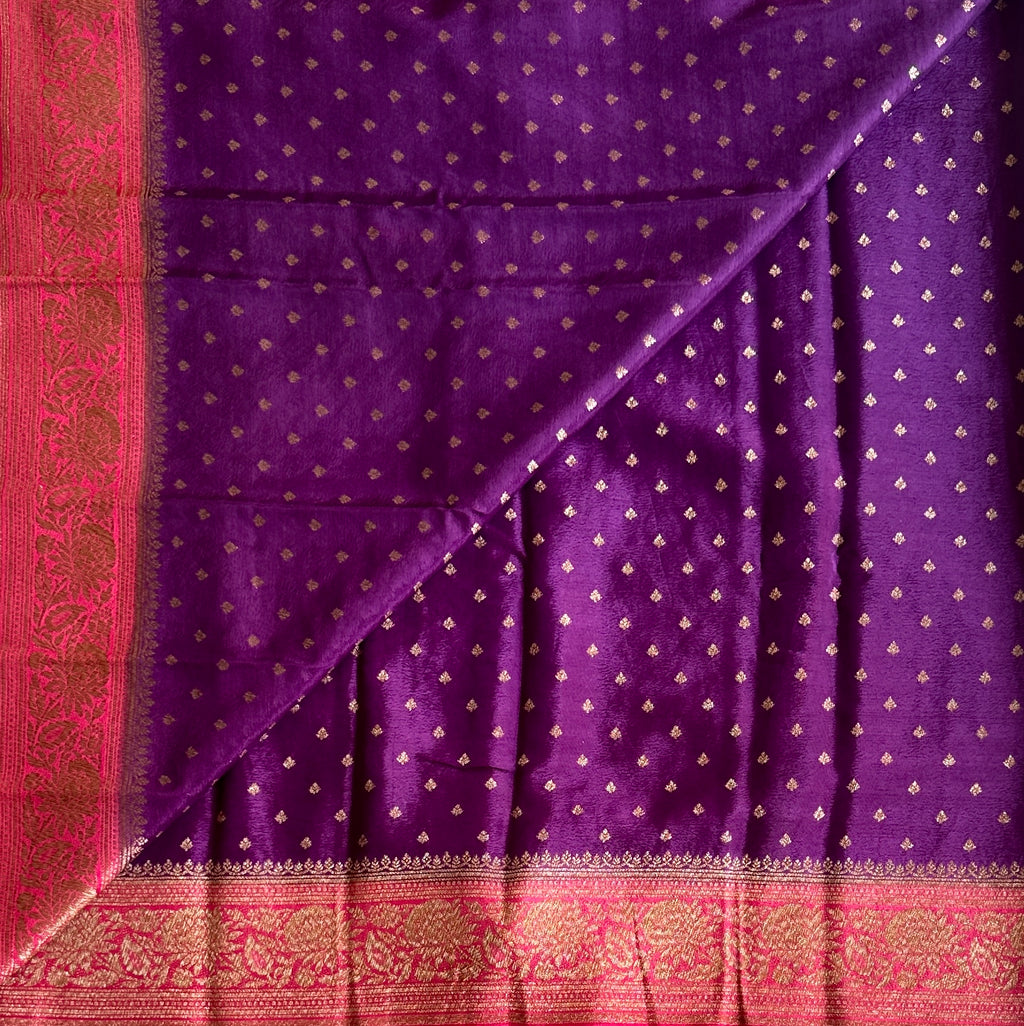 Magenta Purple Brocade Saree Gold Zari Floral Woven Luxury Traditional