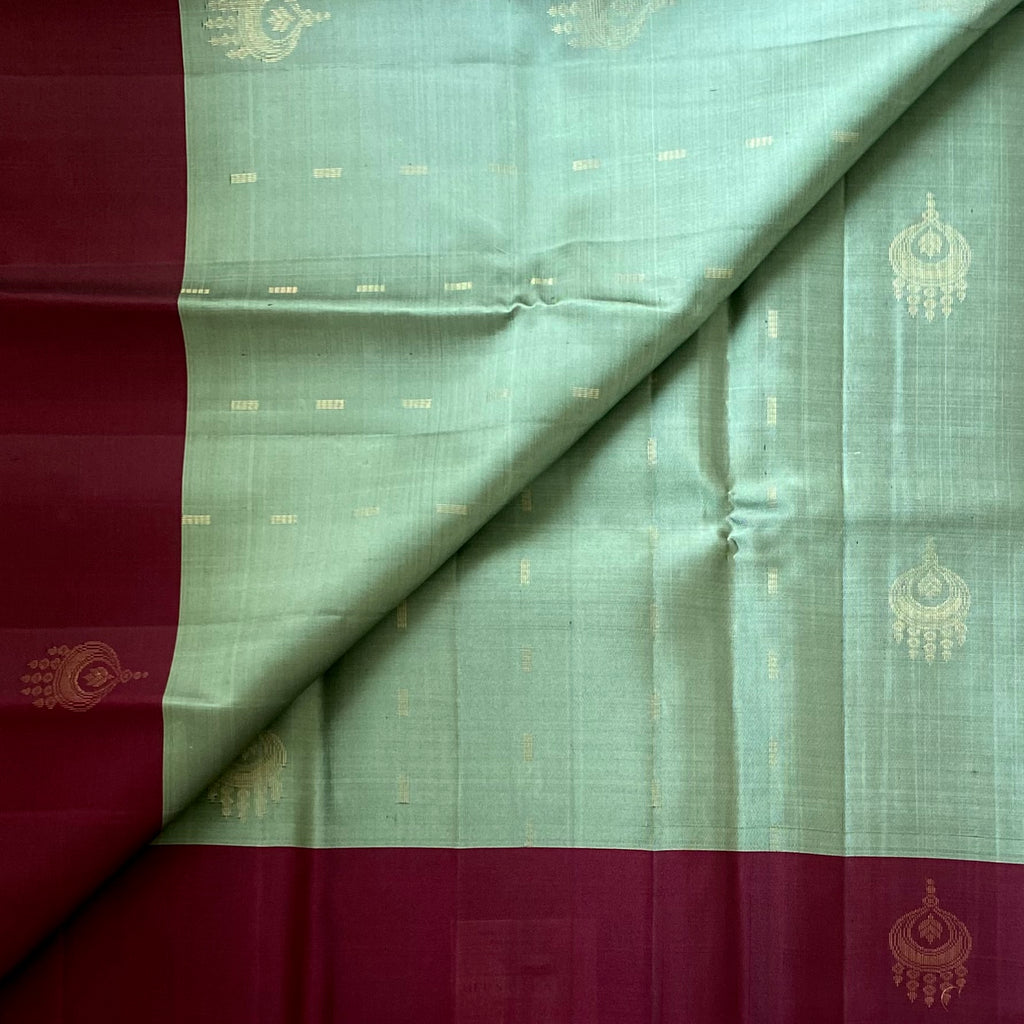Teal Magenta Silk Saree Gold Zari Paisley Geometric Pallu Wedding