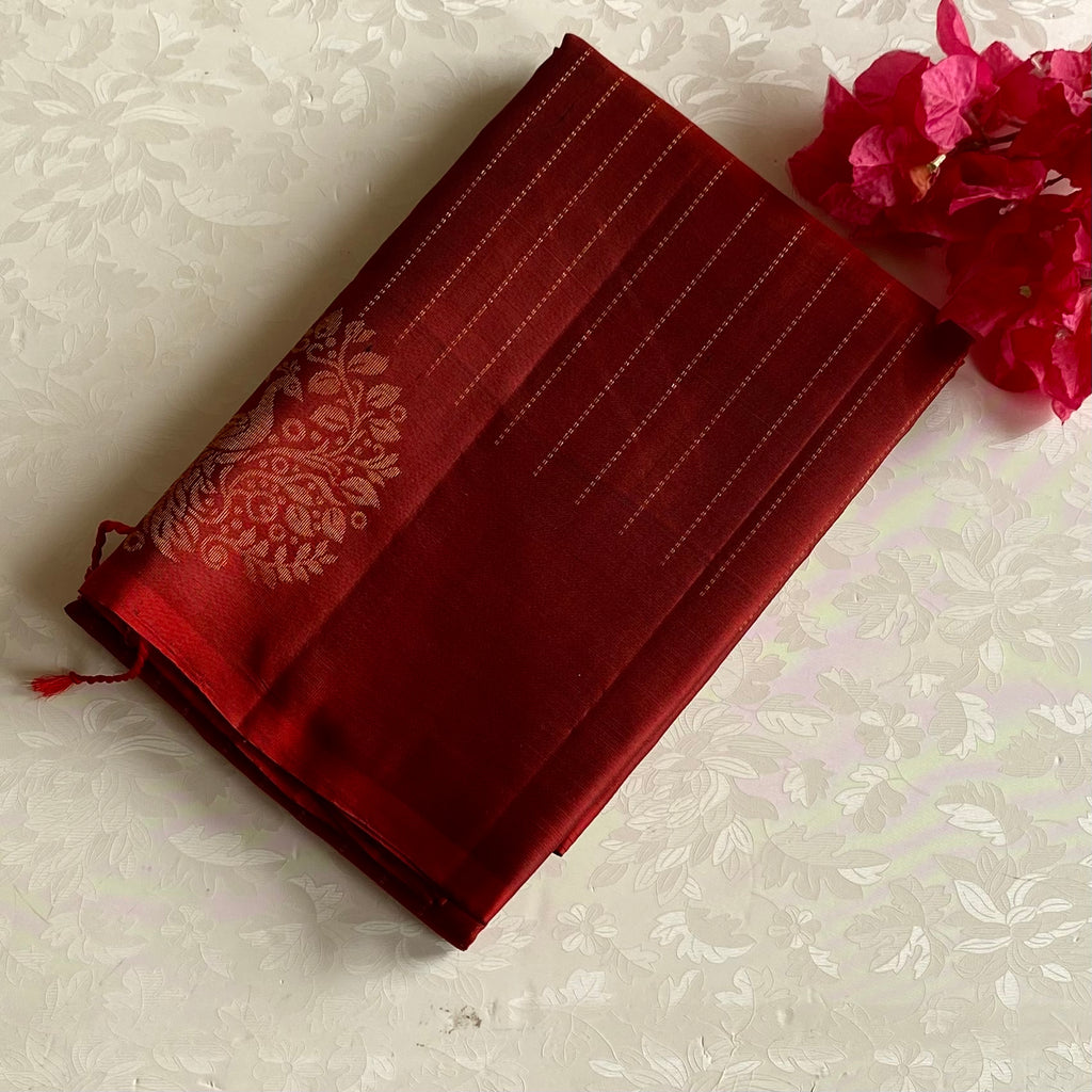 Deep Maroon Designer Pure Silk Saree With Antique Gold Brocade Border