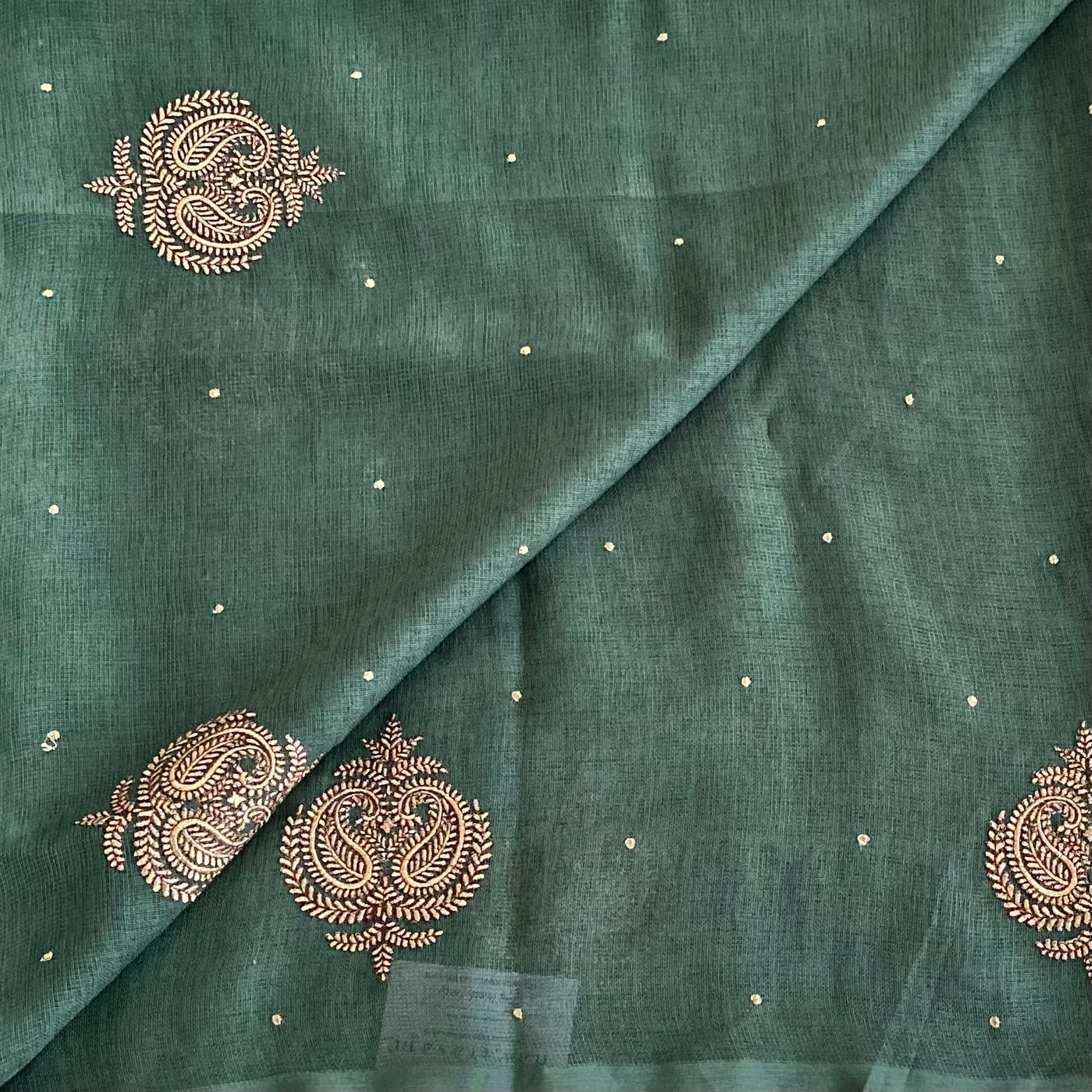 Forest Green Saree Gold Embroidery Paisley Tassel Festive Wear